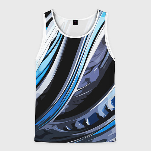 Мужская майка без рукавов Волнистая чёрно-синяя абстракция / 3D-Белый – фото 1