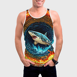 Майка-безрукавка мужская Акула в огненом колодце, цвет: 3D-белый — фото 2
