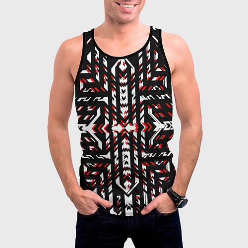 Мужская майка без рукавов Чёрно-красные диагональные полосы на белом фоне / 3D-Черный – фото 3
