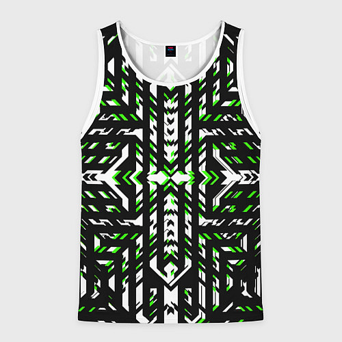 Мужская майка без рукавов Чёрно-зелёный диагональные полосы на белом фоне / 3D-Белый – фото 1