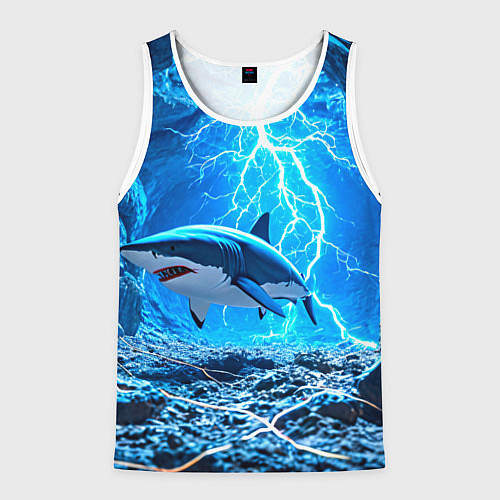 Мужская майка без рукавов Акула и разряд молнии / 3D-Белый – фото 1