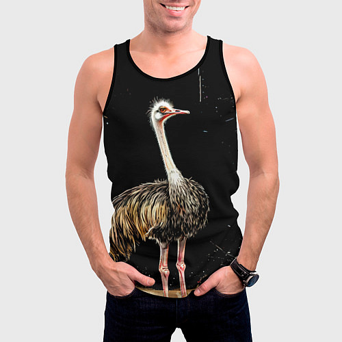 Мужская майка без рукавов Страус / 3D-Черный – фото 3