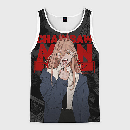 Мужская майка без рукавов Chainsaw man - Power fuck / 3D-Белый – фото 1