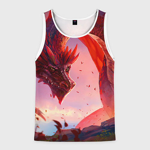 Мужская майка без рукавов Дракон красный мифический / 3D-Белый – фото 1
