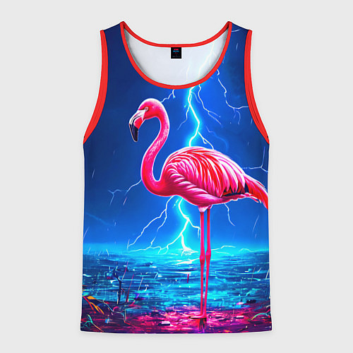 Мужская майка без рукавов Фламинго и молния / 3D-Красный – фото 1