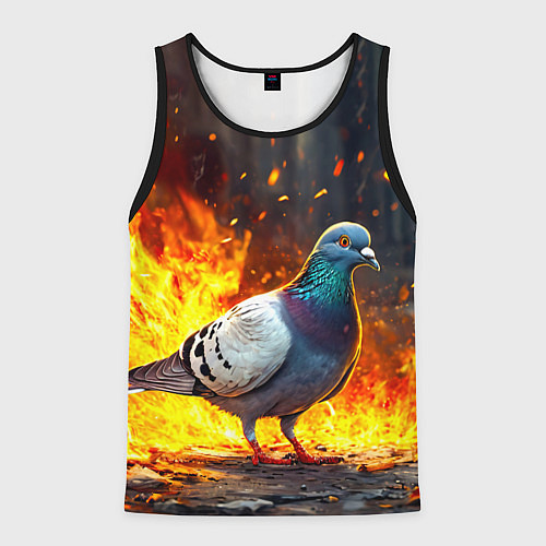 Мужская майка без рукавов Голубь в огне / 3D-Черный – фото 1
