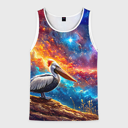 Мужская майка без рукавов Пеликан в космосе / 3D-Белый – фото 1