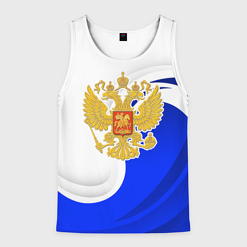 Мужская майка без рукавов Герб России - белый и синий / 3D-Белый – фото 1