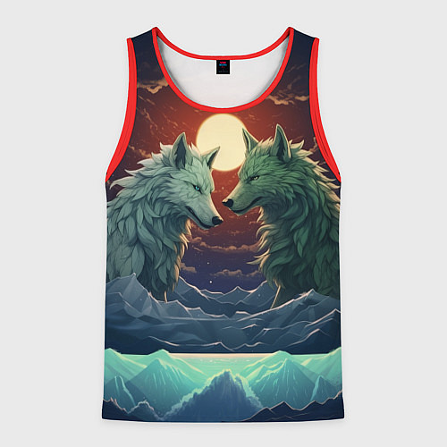 Мужская майка без рукавов Волк и волчица / 3D-Красный – фото 1
