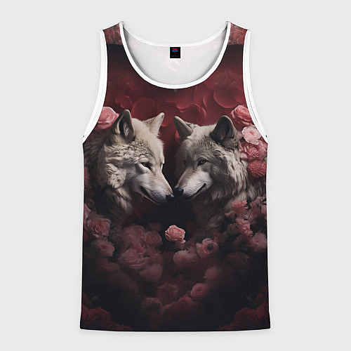 Мужская майка без рукавов Волк и волчица в сердце / 3D-Белый – фото 1