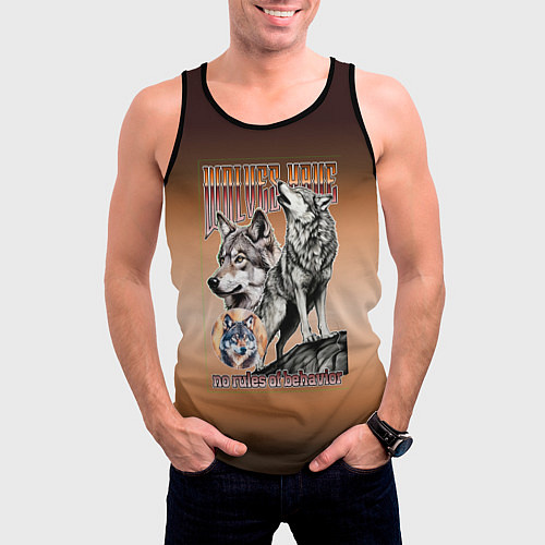 Мужская майка без рукавов Волки с надписью / 3D-Черный – фото 3