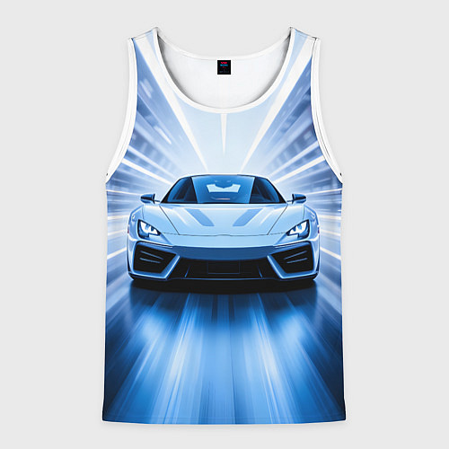 Мужская майка без рукавов Спорткар на скорости / 3D-Белый – фото 1