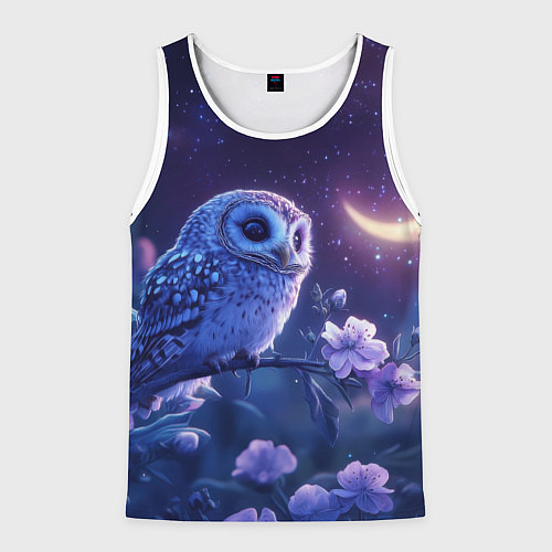Мужская майка без рукавов Сова и ночное небо / 3D-Белый – фото 1