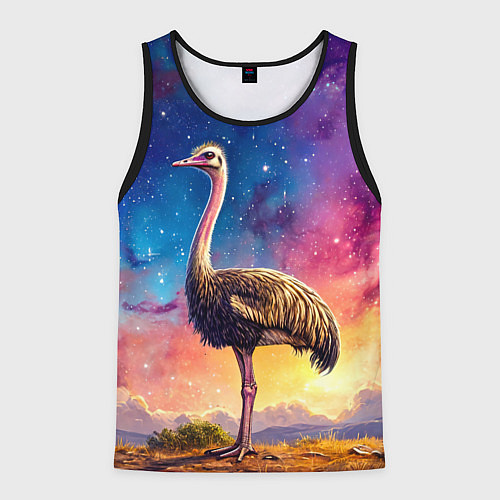 Мужская майка без рукавов Страус и звездное небо / 3D-Черный – фото 1