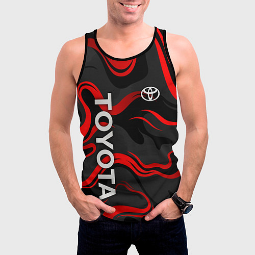 Мужская майка без рукавов Toyota - красные языки пламени / 3D-Черный – фото 3