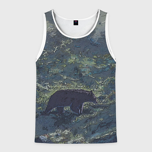 Мужская майка без рукавов Медведь идёт / 3D-Белый – фото 1