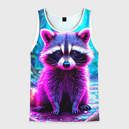Мужская майка без рукавов Енотик в сказочном лесу / 3D-Белый – фото 1