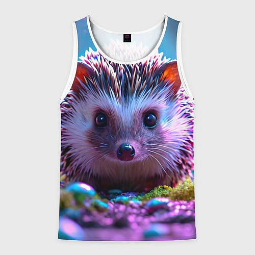 Мужская майка без рукавов Ёжики в сказаочном лесу / 3D-Белый – фото 1