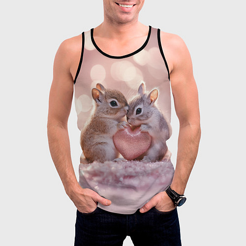 Мужская майка без рукавов Влюбленные белочки с сердечком / 3D-Черный – фото 3