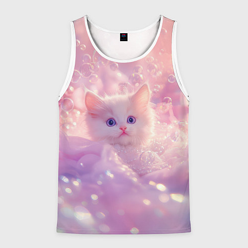 Мужская майка без рукавов Котенок в пузырях / 3D-Белый – фото 1
