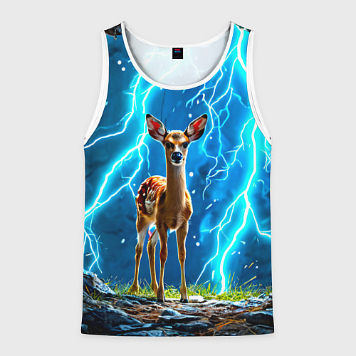 Мужская майка без рукавов Олененок в разрядах молний / 3D-Белый – фото 1