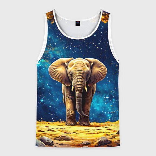 Мужская майка без рукавов Слон и космическое небо / 3D-Белый – фото 1