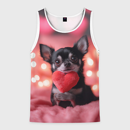 Мужская майка без рукавов Чихуахуа с сердечком / 3D-Белый – фото 1