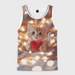 Мужская майка без рукавов Кошечка держит в лапках сердечко