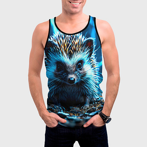 Мужская майка без рукавов Ежик в разрядах молний / 3D-Черный – фото 3