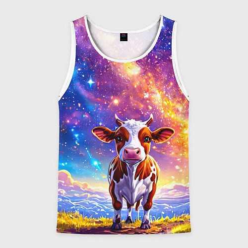 Мужская майка без рукавов Коровка и звездное небо / 3D-Белый – фото 1