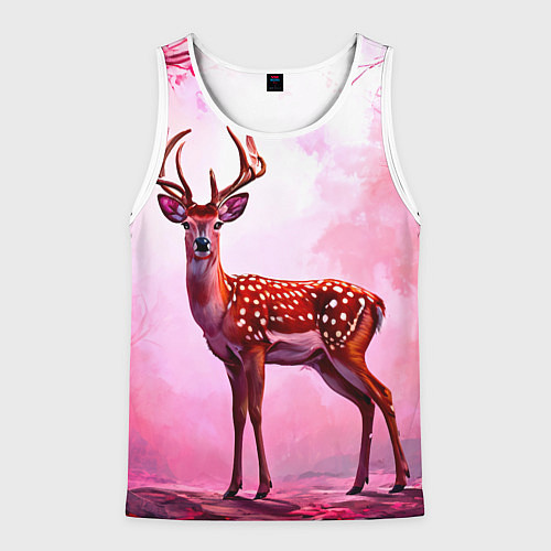 Мужская майка без рукавов Олень в розовом свете / 3D-Белый – фото 1