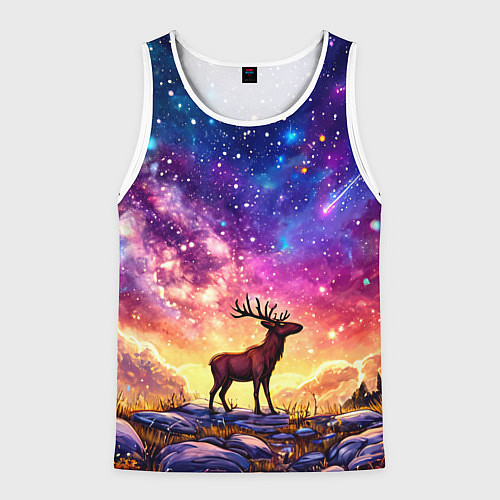 Мужская майка без рукавов Лось и звездное небо / 3D-Белый – фото 1