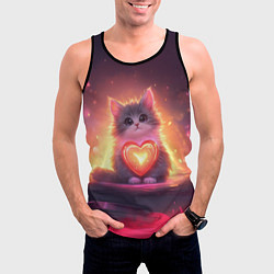 Майка-безрукавка мужская Пушистый котик с сердечком, цвет: 3D-черный — фото 2