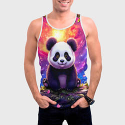 Майка-безрукавка мужская Панда и космическое небо, цвет: 3D-белый — фото 2