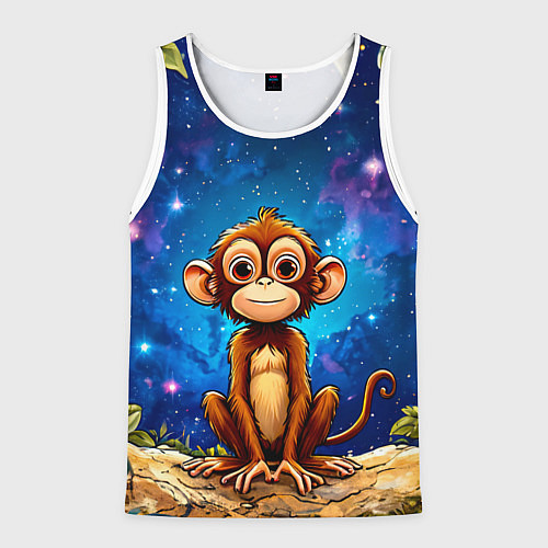 Мужская майка без рукавов Обезьянка в звездную ночь / 3D-Белый – фото 1
