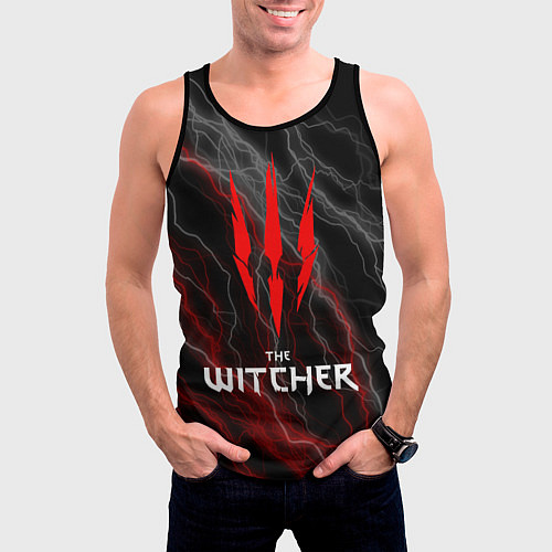 Мужская майка без рукавов The witcher - геральт- молнии / 3D-Черный – фото 3
