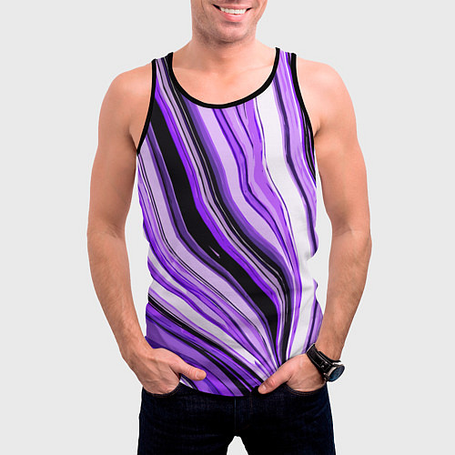 Мужская майка без рукавов Волнистые вертикальные чёрно-фиолетовые полосы / 3D-Черный – фото 3