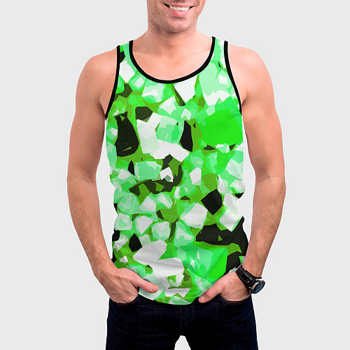 Мужская майка без рукавов Green and white abstraction on a black background / 3D-Черный – фото 3