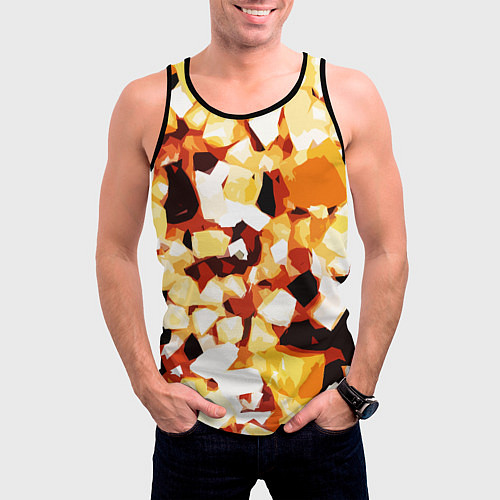Мужская майка без рукавов Жёлто-белая абстракция на чёрном фоне / 3D-Черный – фото 3