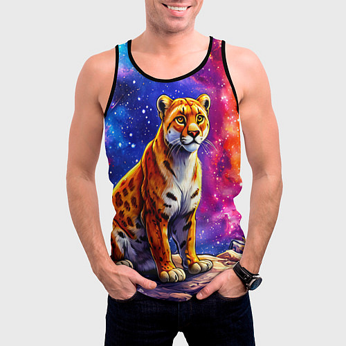 Мужская майка без рукавов Пума и звездное небо / 3D-Черный – фото 3