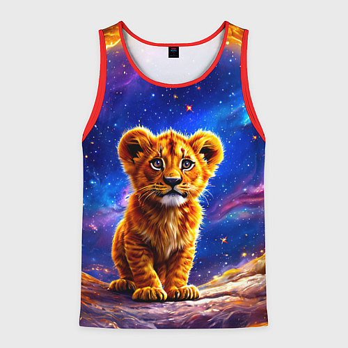 Мужская майка без рукавов Львенок в звездную ночь / 3D-Красный – фото 1