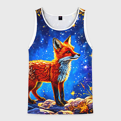 Мужская майка без рукавов Лиса и звездное небо / 3D-Белый – фото 1