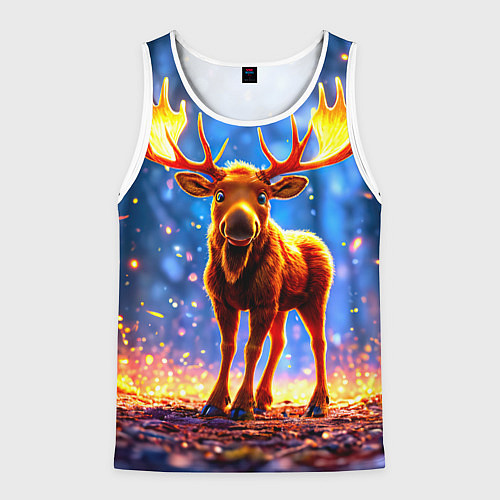 Мужская майка без рукавов Лосенок в лесу / 3D-Белый – фото 1