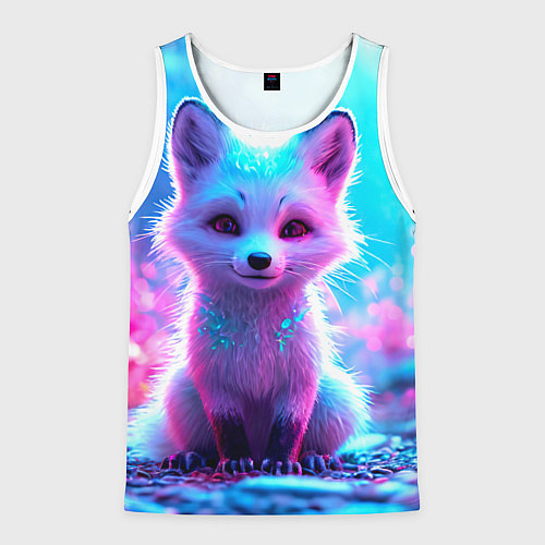 Мужская майка без рукавов Песец в неоновом свете / 3D-Белый – фото 1