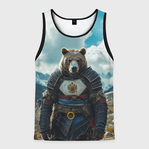 Мужская майка без рукавов Воин русский медведь / 3D-Черный – фото 1