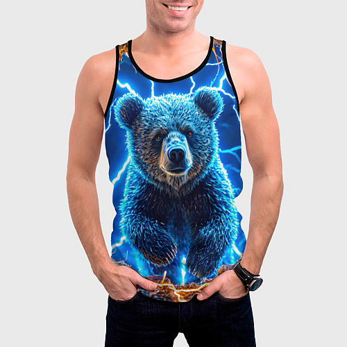 Мужская майка без рукавов Медведь и молния / 3D-Черный – фото 3