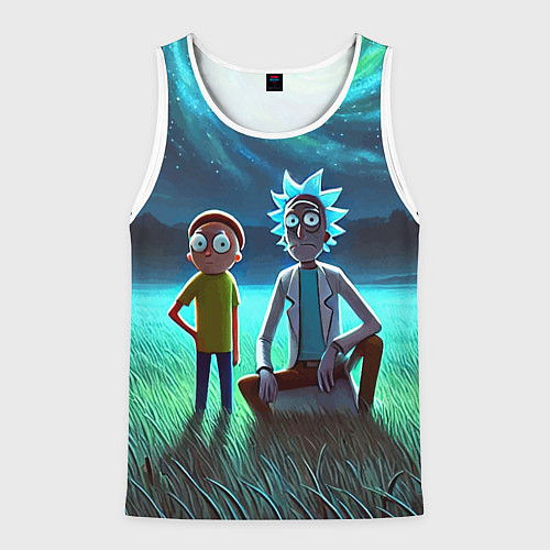 Мужская майка без рукавов Рик и Морти на поляне - нейроарт / 3D-Белый – фото 1