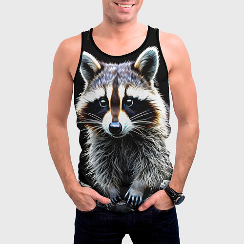 Мужская майка без рукавов Енот на черном / 3D-Черный – фото 3