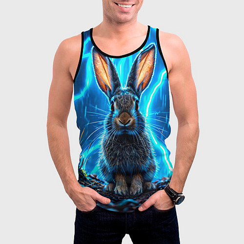 Мужская майка без рукавов Заяц в разрядах молний / 3D-Черный – фото 3