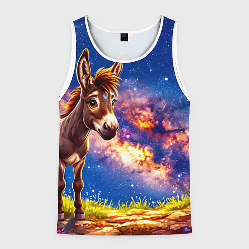Мужская майка без рукавов Ослик и звездное небо / 3D-Белый – фото 1